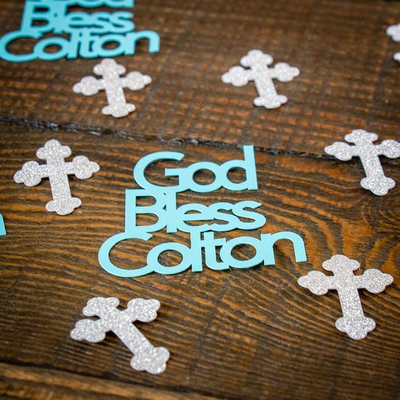 Personalized God Bless Confetti: Baptism, First Communion Decor
