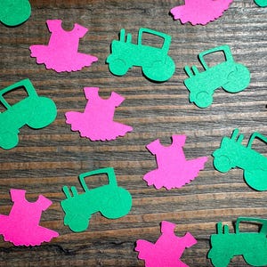Confeti para fiesta de revelación de género con tractores o tutús