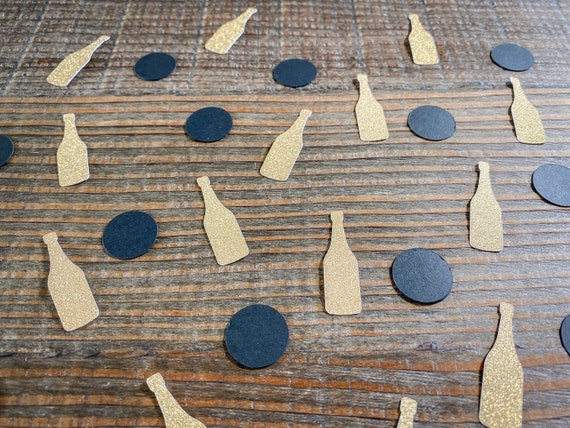 Gold Champagne Confetti with Black Circles