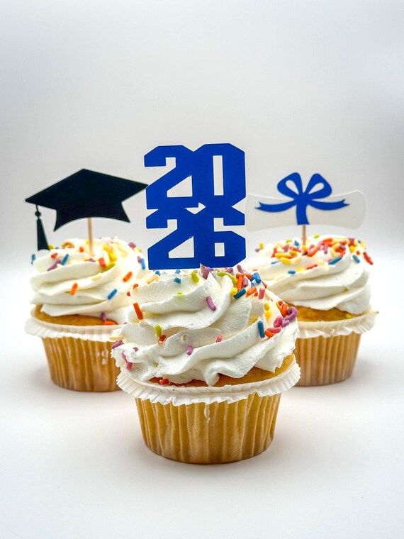 Graduation Cupcake Toppers – Set of 12 (Class of 2026)
