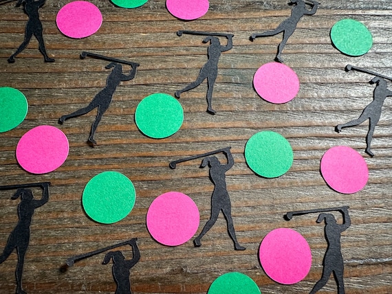 Golf Party Confetti with Female Golfer Bright Pink and Green