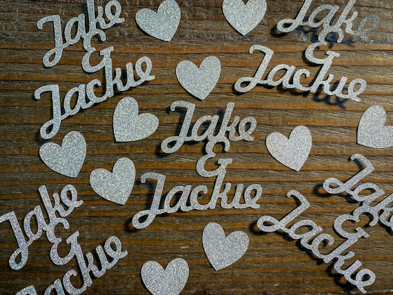 Personalized Glitter Confetti: Silver Names & Hearts