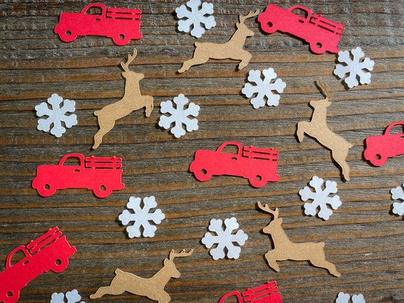 Red Truck, Reindeer, White Snowflake Holiday Party Confetti