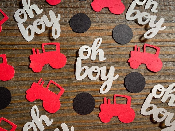 Red Tractor Oh Boy Baby Shower Confetti