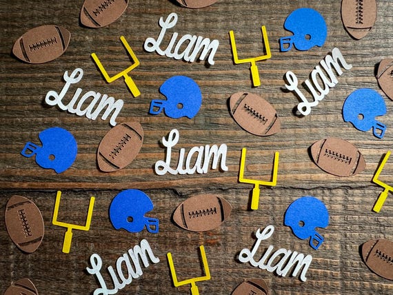 Personalized Football Party Confetti with Helmets and Goal Posts