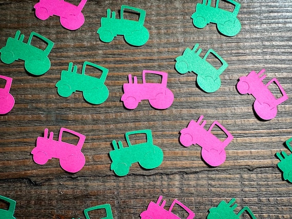 Pink and Green Tractor Birthday Baby Shower Party Confetti
