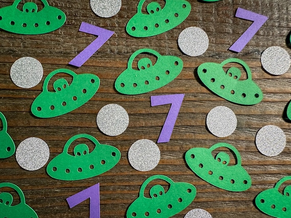 Green UFO with Alien Party Confetti with Purple Age