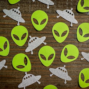 UFO en Alien Party-confetti, zilver en groen