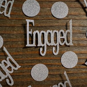 Silver Engaged Engagement Party Confetti with Silver Circles