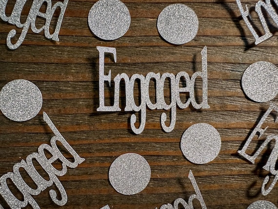 Silver Engaged Engagement Party Confetti with Silver Circles
