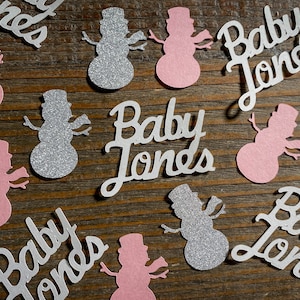 Personalized Pink and Silver Snowflake Baby Shower Confetti