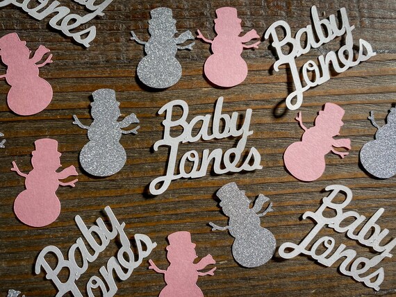 Personalized Pink and Silver Snowflake Baby Shower Confetti
