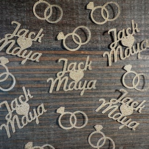 Personalized Engagement Confetti with 2 Names and Entwined Rings Script