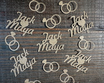 Personalized Engagement Confetti with 2 Names and Entwined Rings Script