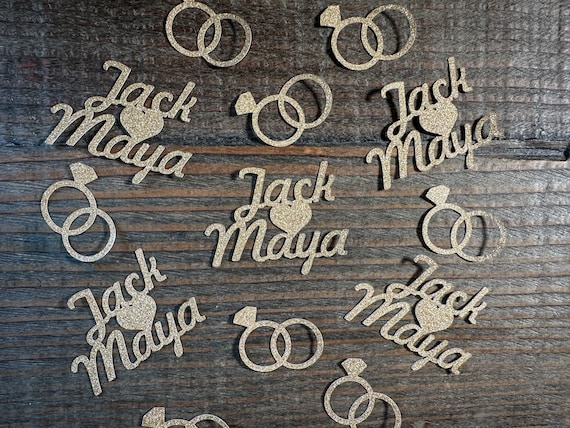 Personalized Engagement Confetti with 2 Names and Entwined Rings Script