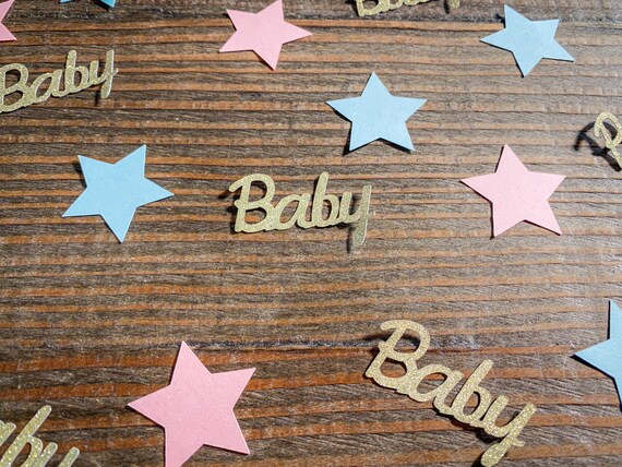Pink & Blue Star Confetti: Baby Shower Gender Reveal Decor