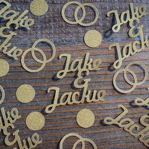 Gold Personalized Engagement Wedding Confetti with Wedding Bands