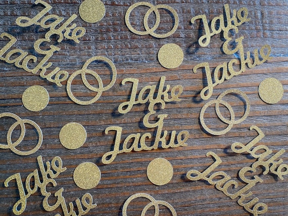 Gold Personalized Engagement Wedding Confetti with Wedding Bands