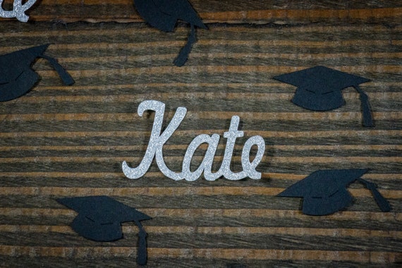 Personalized Silver and Black Graduation Confetti