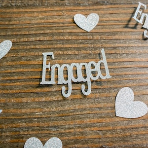 Silver Glitter Engagement Party Confetti with Hearts