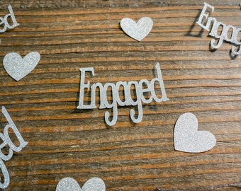 Silver Glitter Engagement Party Confetti with Hearts
