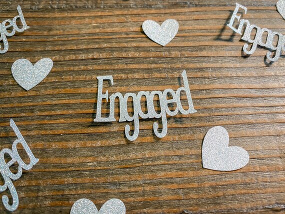 Silver Glitter Engagement Party Confetti with Hearts