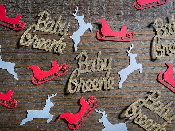 Personalized Sleigh and Reindeer Winter Baby Shower Confetti