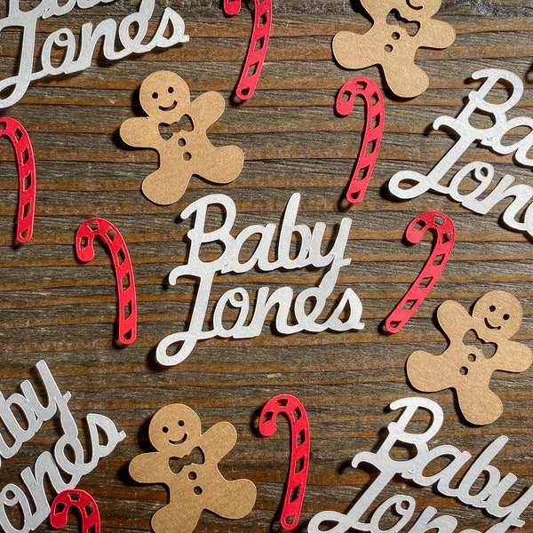 Personalized Candy Cane and Gingerbread Baby Shower Confetti