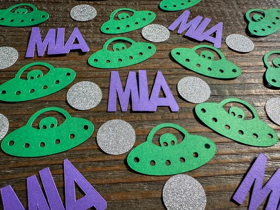Personalized UFO Alien Party Confetti Purple and Green