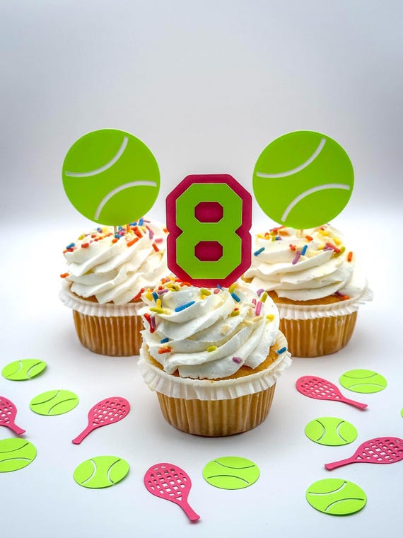 Tennis Ball Cupcake Toppers with Custom Age – Set of 12