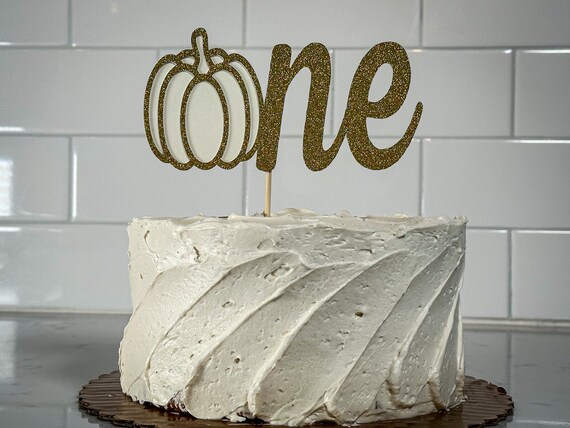 Little Pumpkin First Birthday Cake Topper Cream and Gold