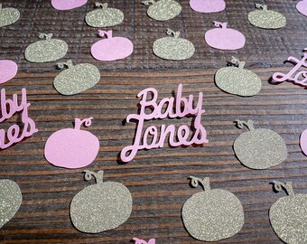 Personalized Pink and Gold Pumpkin Baby Shower Confetti. Fall Baby Shower Confetti. 75 count.