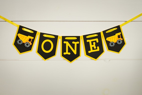 Yellow and Black Construction High Chair Age Banner