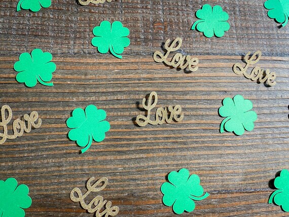 Green Shamrock Glitter Gold Love Wedding Engagement Confetti