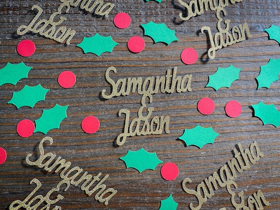 Personalized Holly Leaves and Berries Winter Wedding Confetti