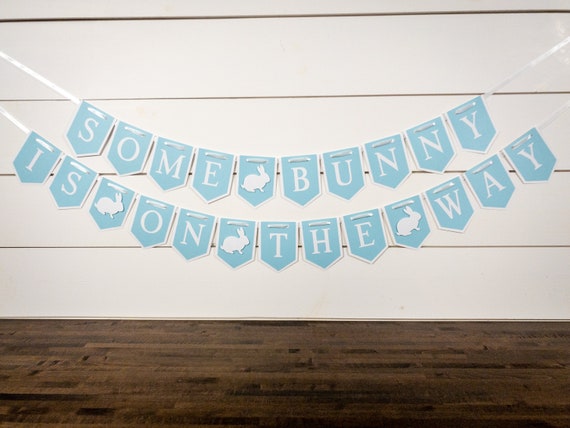 Blue and White Somebunny is On the Way Bunny Themed Baby Shower Banner