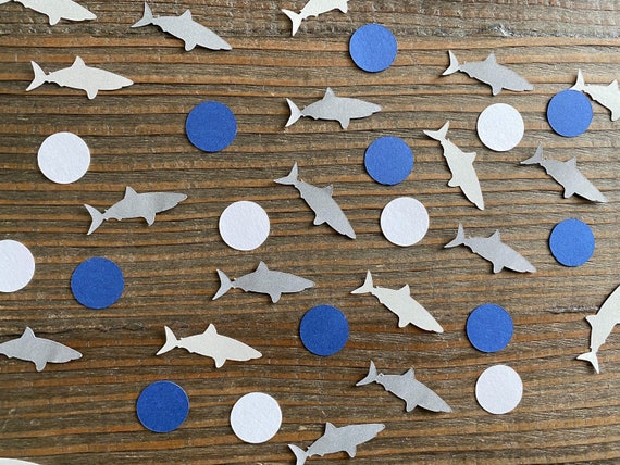 Shark Party Confetti Gray, Blue, and White