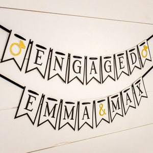 Personalized Engagement Banner, white black and gold