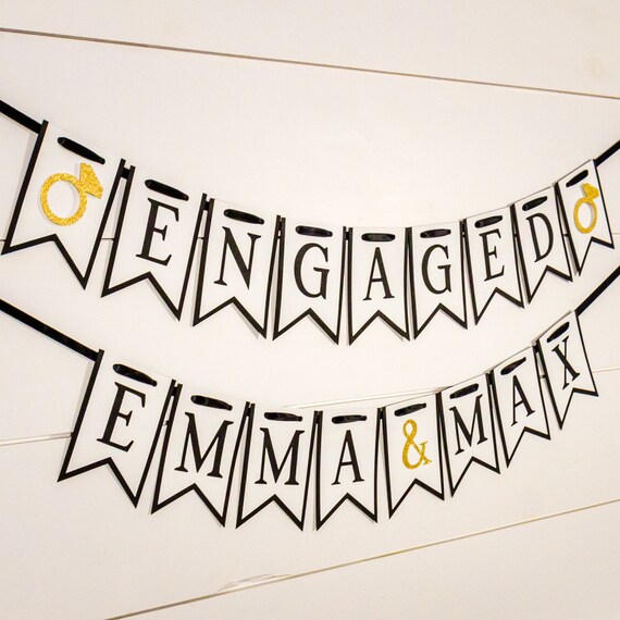 Personalized Engagement Banner, white black and gold
