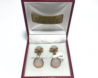 Vintage 14K Gold Moonstones Double Sided Chain Link Cufflinks with Box C1930&#39;s Groomsmen&#39;s Gifts, Wedding Gifts