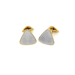 Retro 1940s Norwegian Gold Sterling Silver Grey Enamel Cufflinks Scandinavian Art Deco Wedding Men Gifts Fathers European Fashion Jewelry