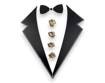 Vintage Chrome & Gold-plated Double Triangular Love Knot 4 Tuxedo Shirt Stud Set In Gift Box, Wedding Gifts, Groomsmen's Gift, Father's Day