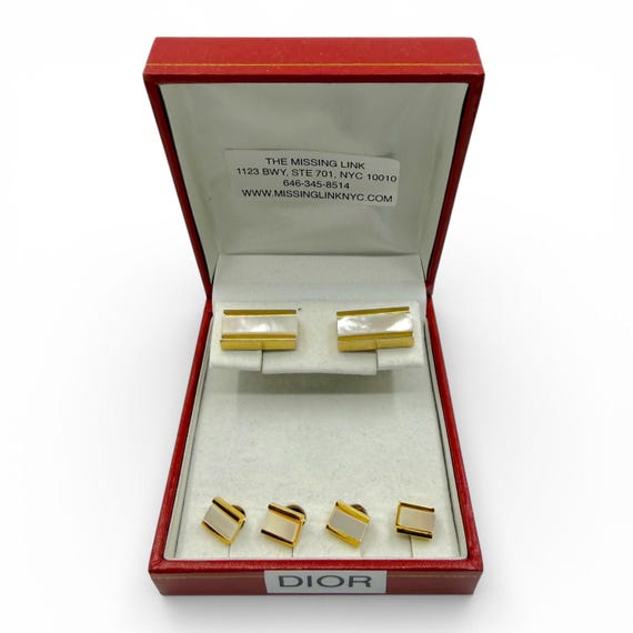 Christian Dior Gold Plate Mother of Pearl Tuxedo Studs and
