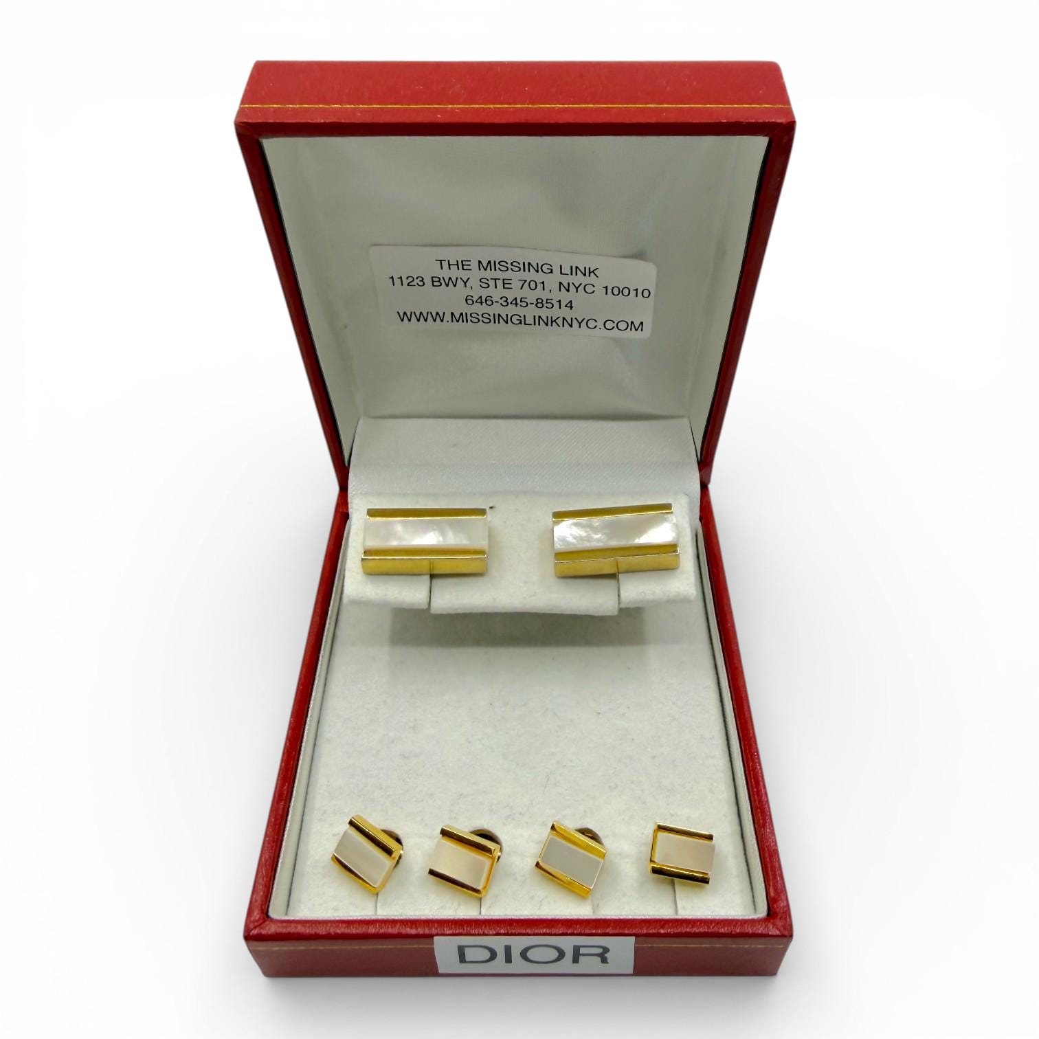 CristianDior クリスチャンディオール ゴールド 16号メンズいけます Christian Dior Gold Plate Mother of Pearl Tuxedo Studs and