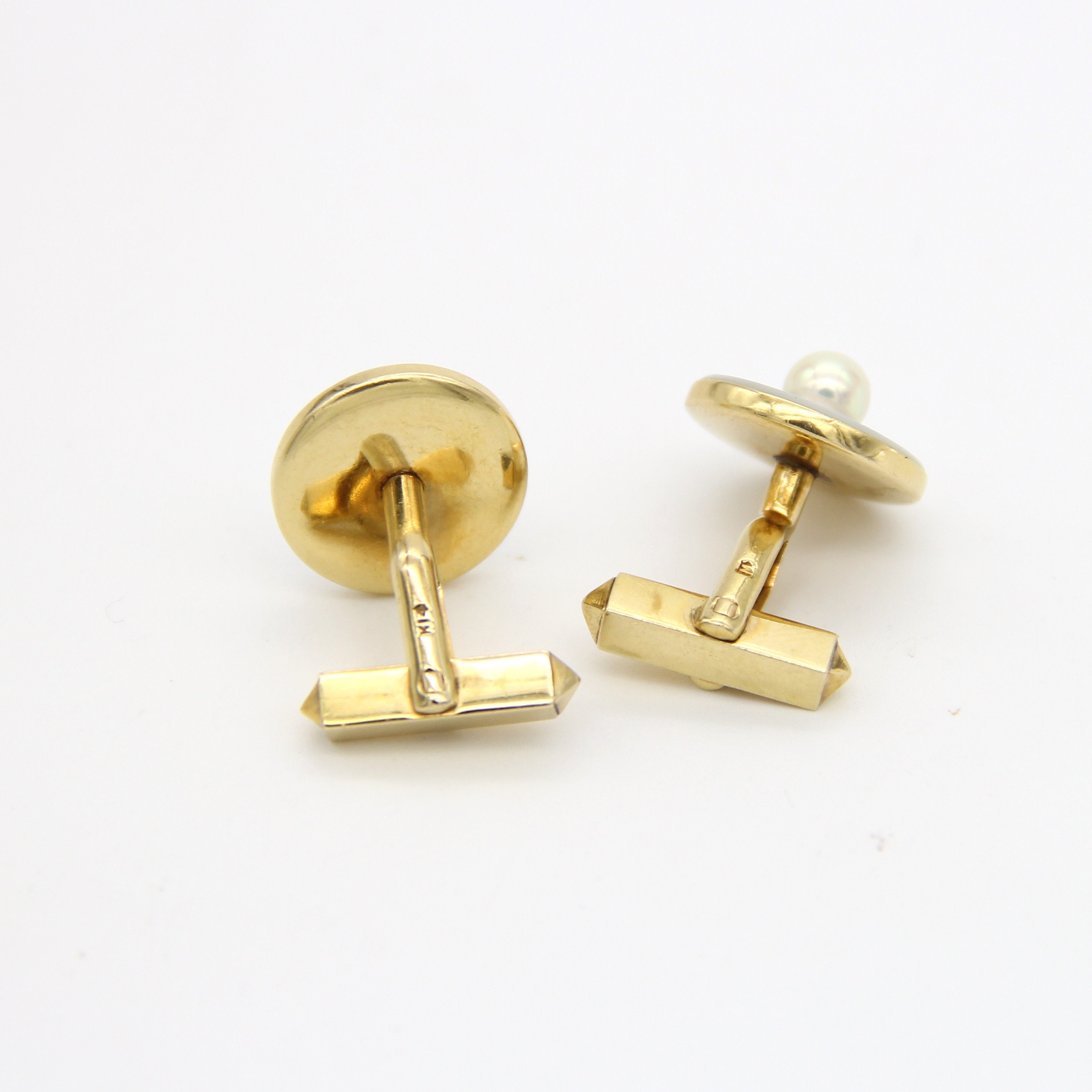 Boutons De Manchette Mikimoto Or 14K Avec Perles - Vintage, Perles Cultivées, Boîte D'origine, Excellent état