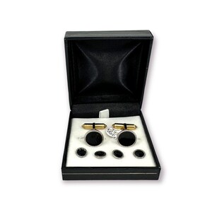 Swank Art Deco 1930&#39;s Black Enamel and Chrome Cufflinks with 4 Matching Studs Men&#39;s Wedding Gifts