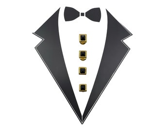 Vintage Gold-plated and Faceted Onyx 4 Tuxedo Shirt Stud Set In Gift Box, Wedding Gifts, Groomsmen's Gift, Father's Day