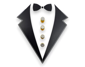 Vintage Chrome and Gold Plated Round Ribbed 4 Tuxedo Shirt Stud Set In Gift Box, Wedding Gifts, Groomsmen's Gift, Father's Day
