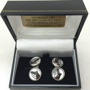 Vintage Reverse Carved Hand Painted Glass Horse Head Eseex Crystal Style Sterling Silver French Cufflinks with Box