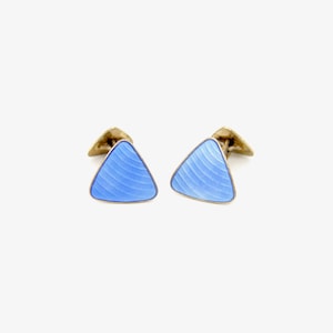 Retro 1940s Norwegian Gold Sterling Silver Blue Enamel Cufflinks Scandinavian Art Deco Wedding Men Gifts Fathers European Fashion Jewelry